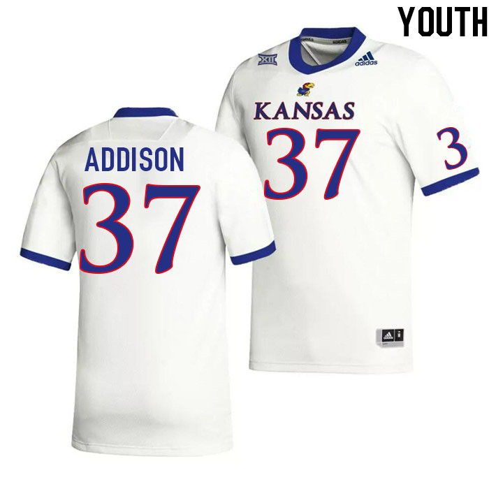 Youth #37 Grayden Addison Kansas Jayhawks College Football Jerseys Stitched Sale-White